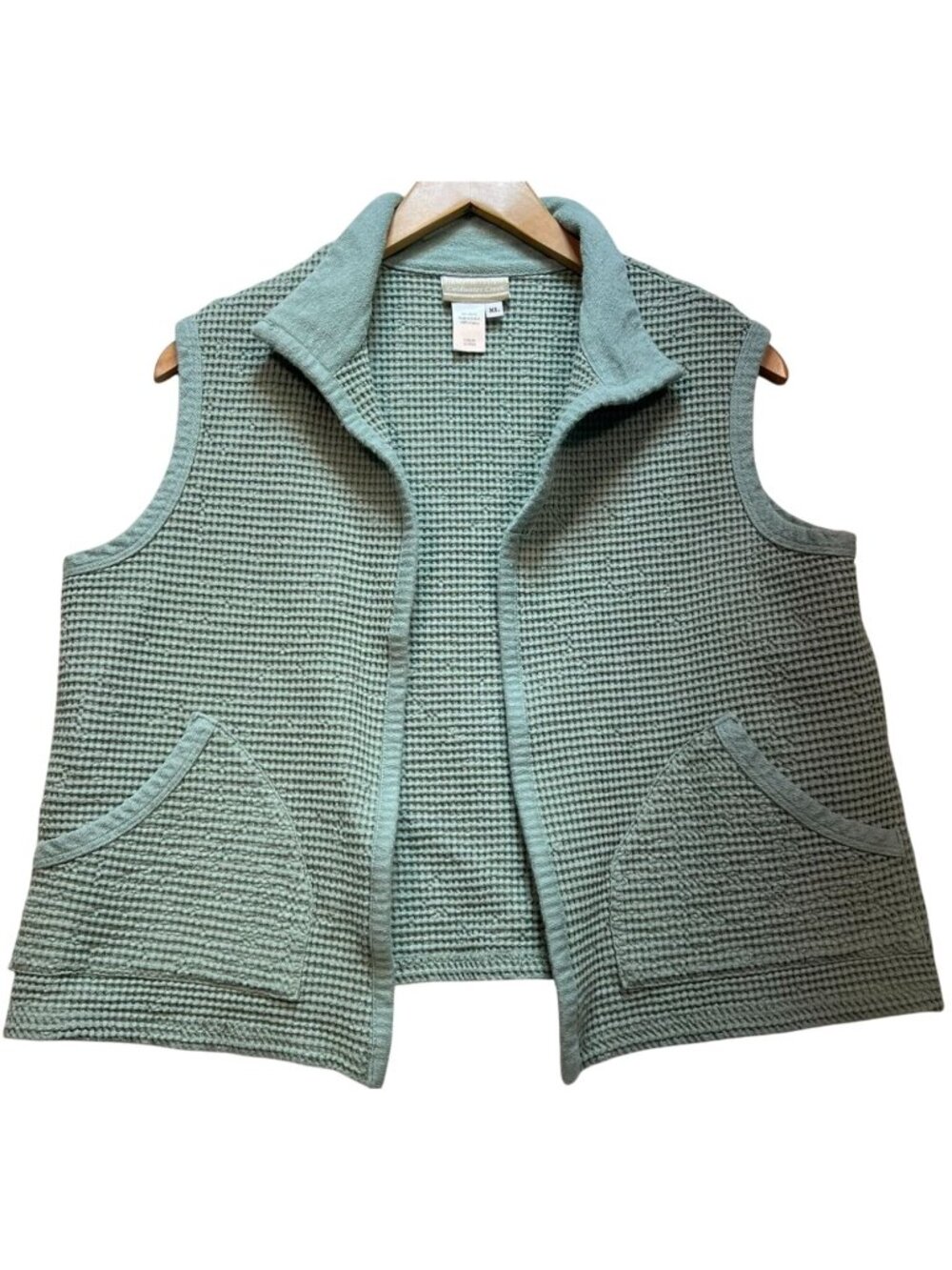 Coldwater Creek Women's Cardigan Sweater Vest Waffle Knit Size XL Mint Green